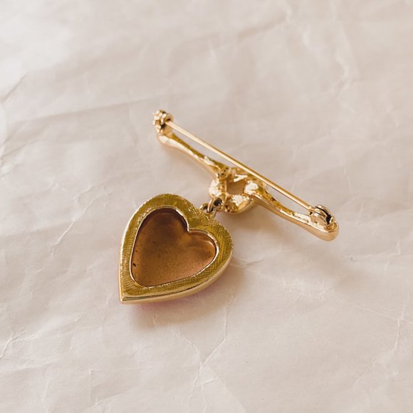 Vintage Retro Cute Red Heart Love Charm Pendant Gold Bar Knot Dangle Brooch Pin - Picture 4 of 7